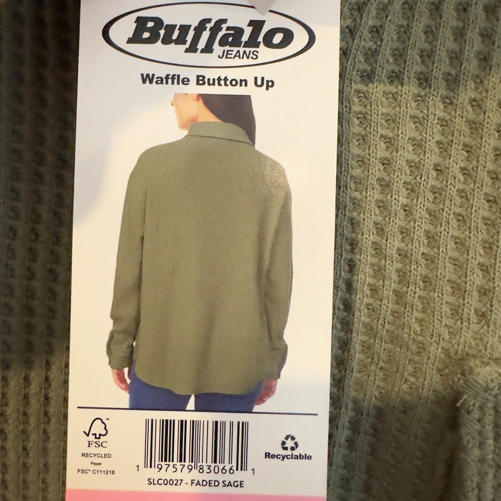 Buffalo David Bitton Waffle Knit Button Up Shirt Faded Sage Green SLC0027 Small - Picture 5 of 8